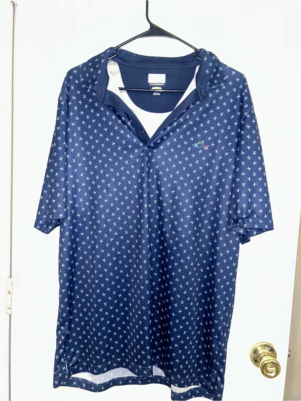 Greg Norman Collection Navy Polo with Small Cross Pattern